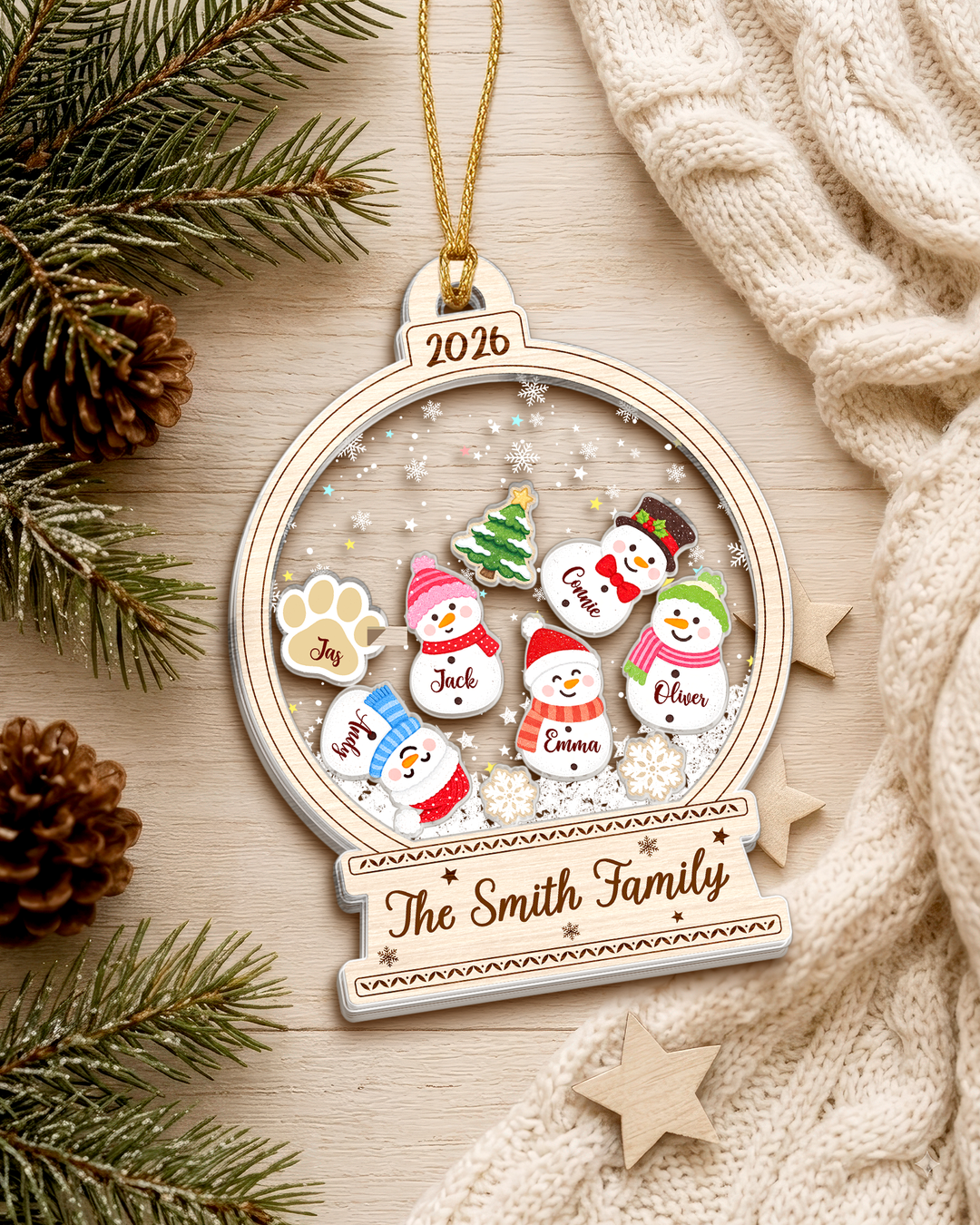 Snowman Family Christmas - Personalized Shaker Ornament