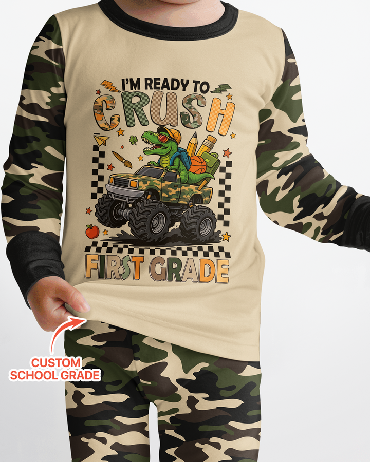 Back To School Monster Truck Dino Bamboo Two Piece Long Sleeve Pajama Set