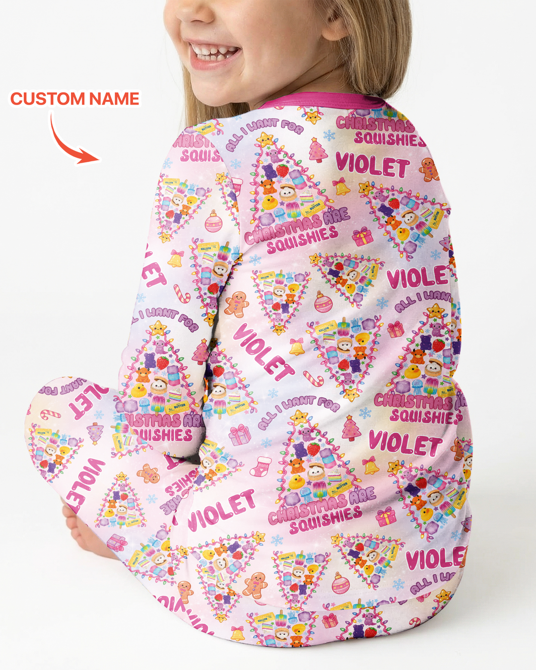 Custom Name All I Want For Christmas Are Squishies Bamboo Two Piece Long Sleeve Pajama Set
