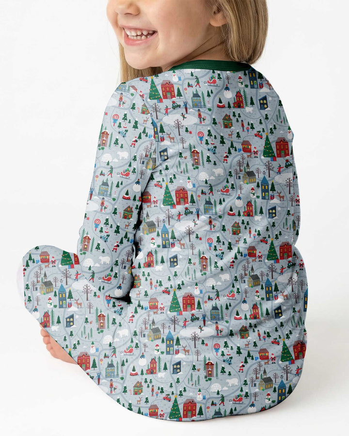 Snowy Christmas Village Map Bamboo Two Piece Long Sleeve Pajama Set