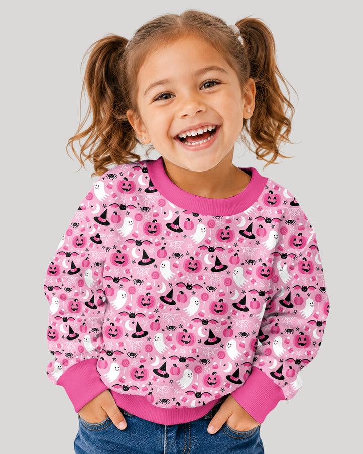 Cute Pink Halloween Ghost Pumpkin Witch Bamboo Crewneck Sweatshirt