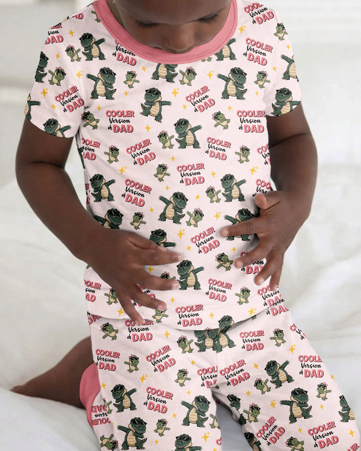 Cool Dino Daddy & Me Matching Bamboo Two Piece Short Sleeve Pajama Set