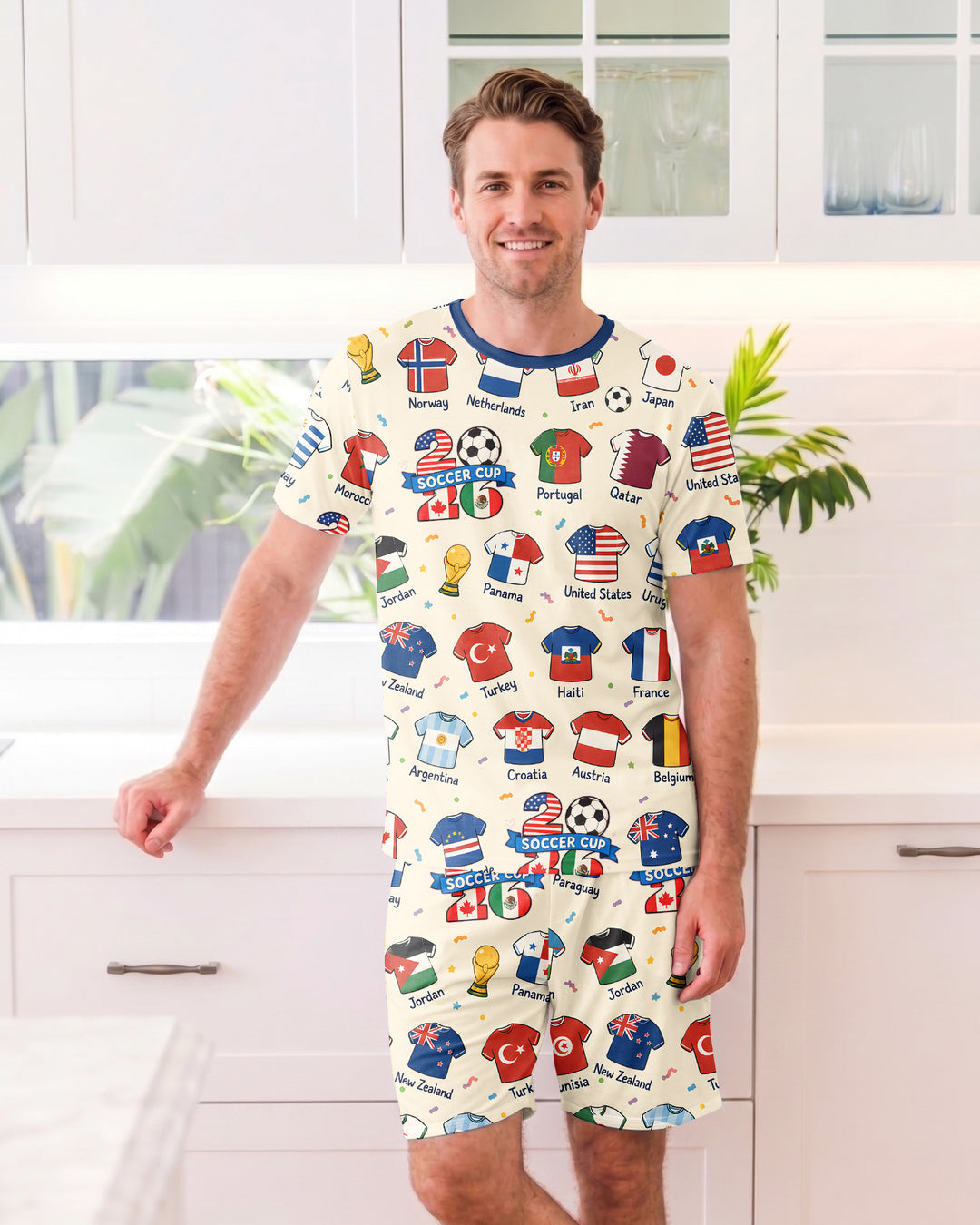 2026 Soccer World Jersey Flag Family Matching Bamboo Men Short Sleeve Short Pajama Set
