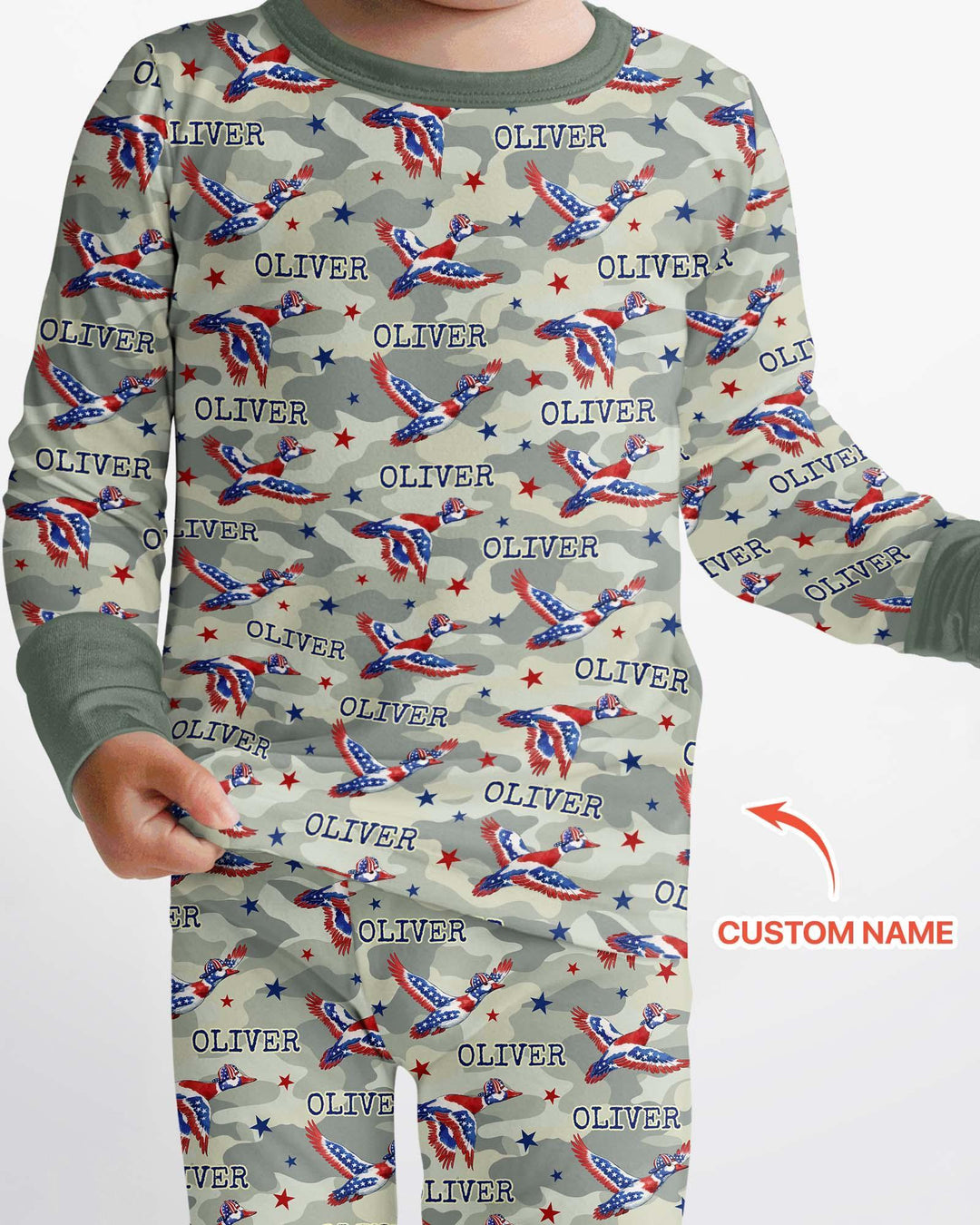 Custom Name America Mallard Duck Family Matching Bamboo Two Piece Long Sleeve Pajama Set