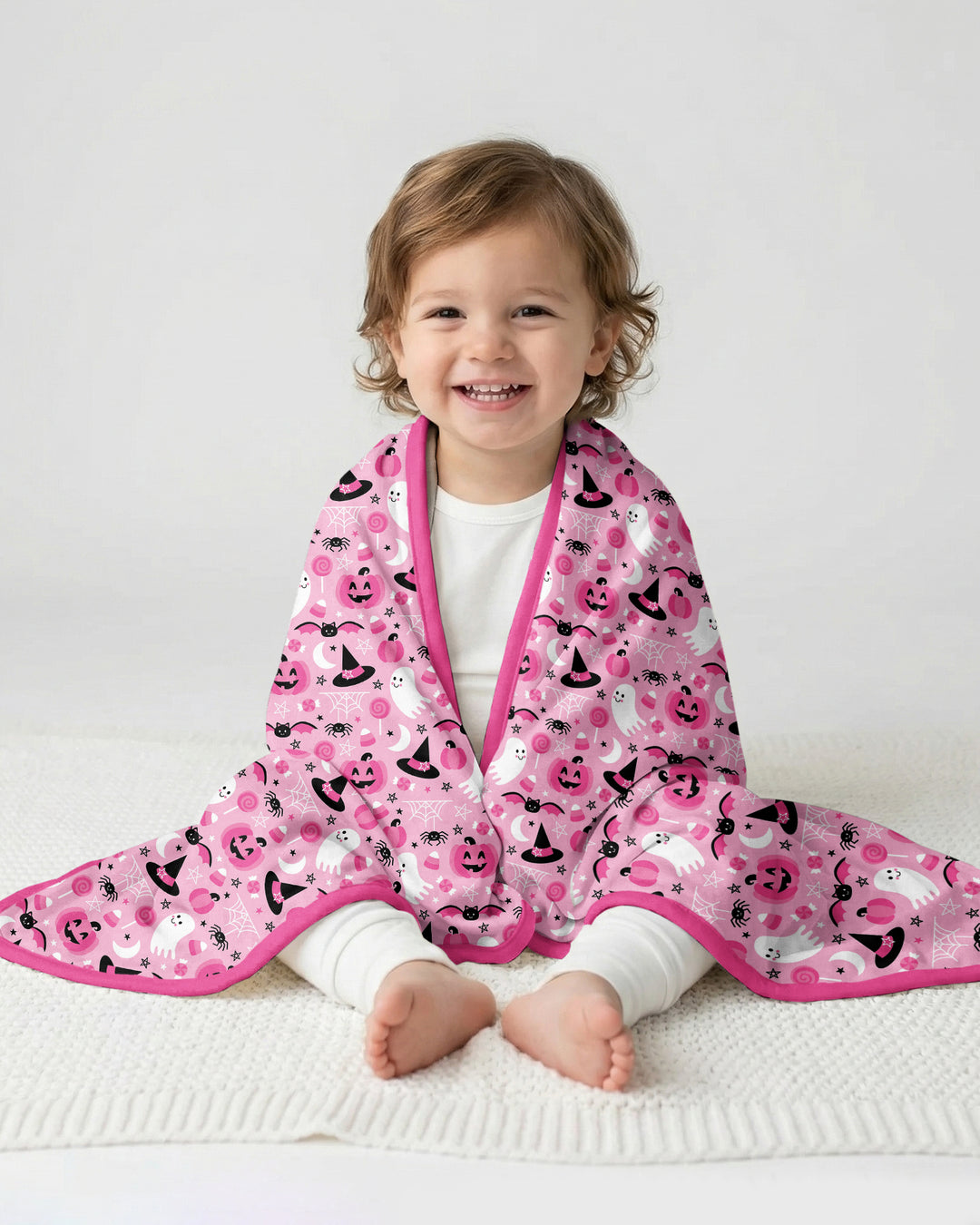 Cute Pink Halloween Ghost Pumpkin Witch Bamboo Blanket