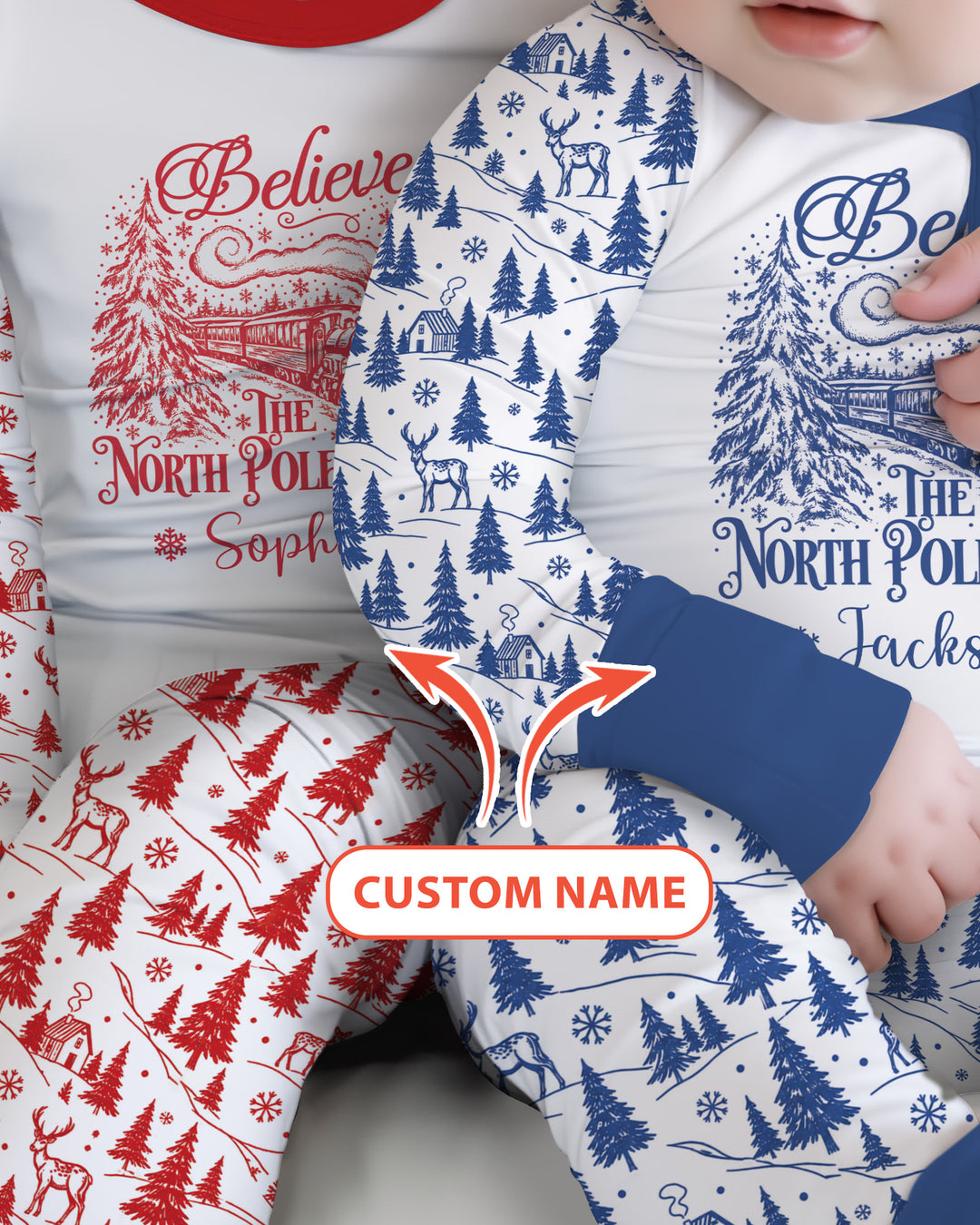 Custom Name North Pole Train Bamboo Two Piece Long Sleeve Pajama Set