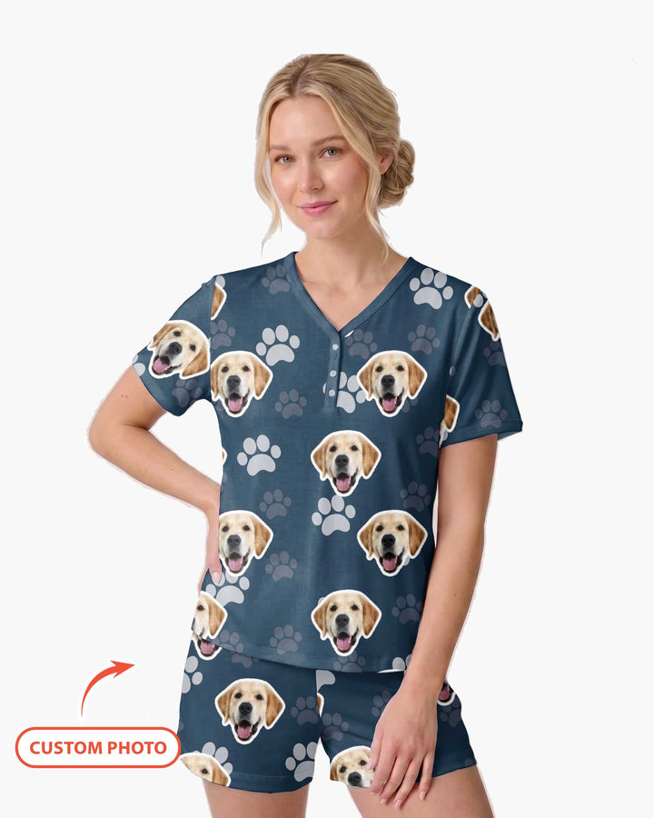 Personalized Dog & Cat Photo Bamboo Women Short Sleeve Short Pajama Set