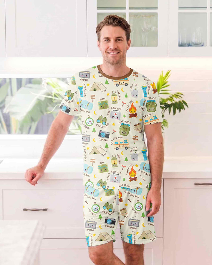 Little Camp Adventure Family Matching Bamboo Men Short Sleeve Short Pajama Set