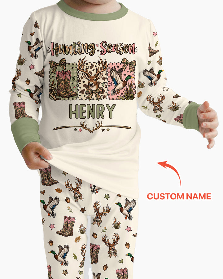Custom Name Preppy Camo Bow  Bamboo Two Piece Long Sleeve Pajama Set