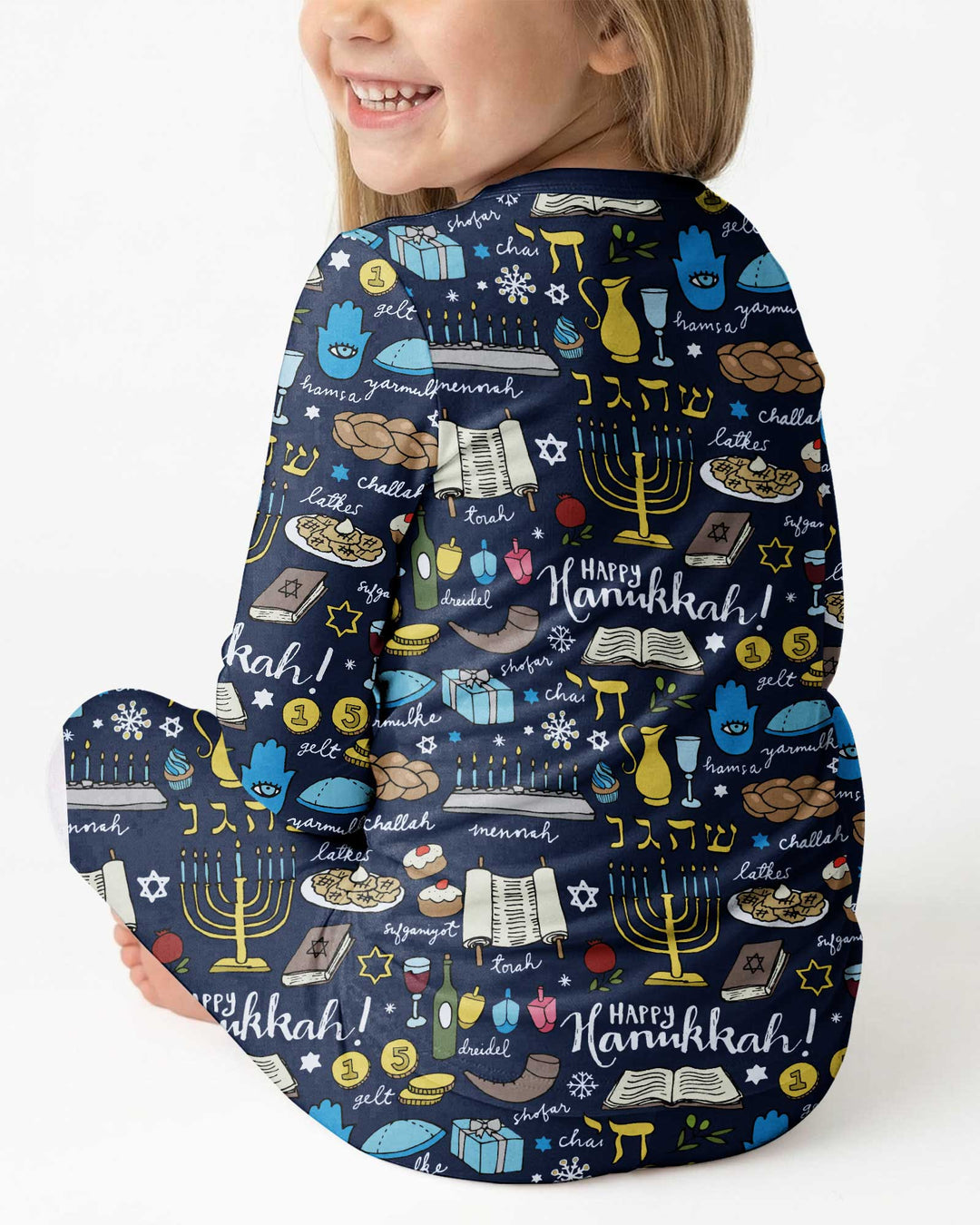Happy Hanukkah 2026 Bamboo Two Piece Long Sleeve Pajama Set