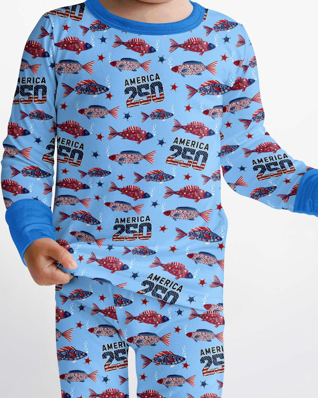 Stars and Stripes Fish Bamboo Two Piece Long Sleeve Pajama Set