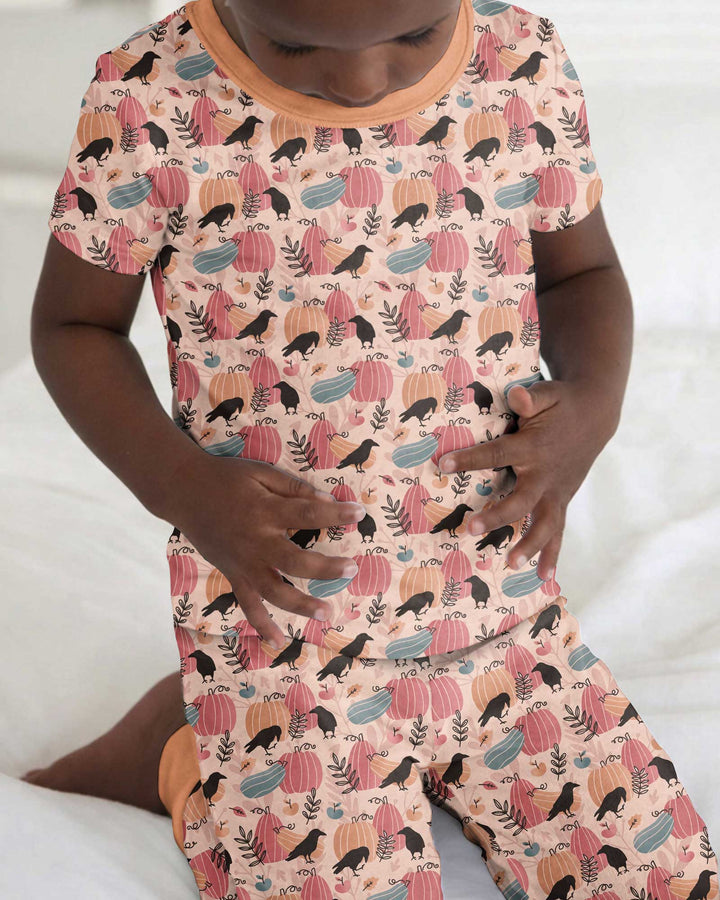 Pastel Pumpkin Patch Bamboo Two Piece Short Sleeve Pajama Set