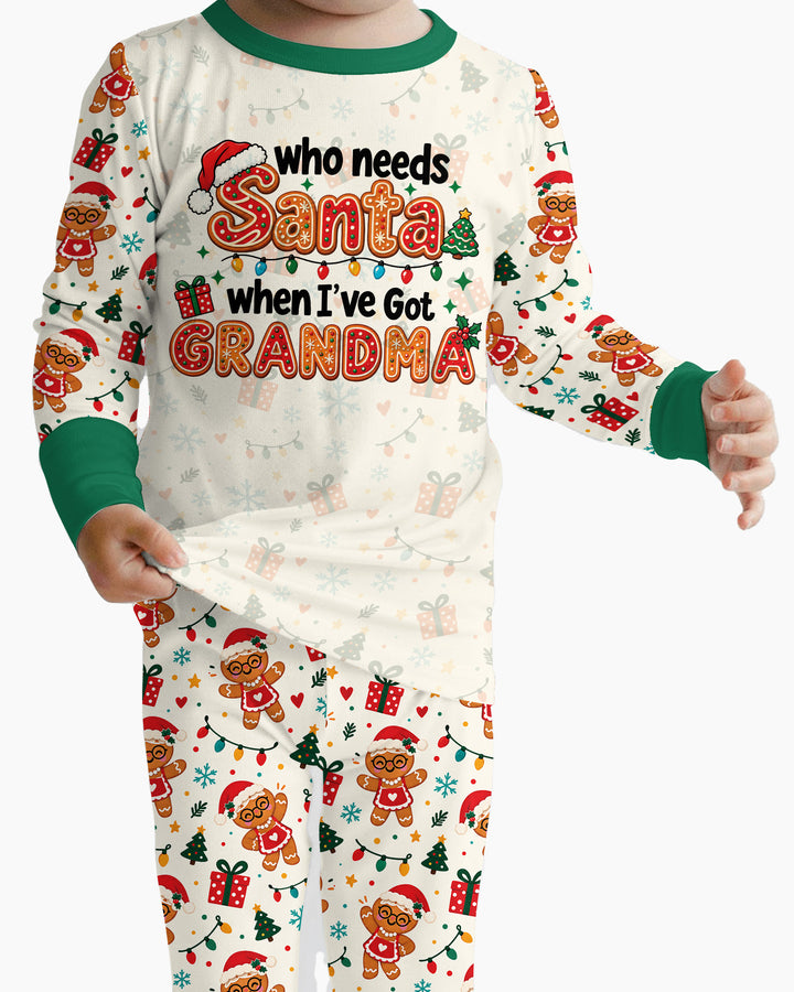 Who Needs Santa When I've Got Grandma Bamboo Two Piece Long Sleeve Pajama Set