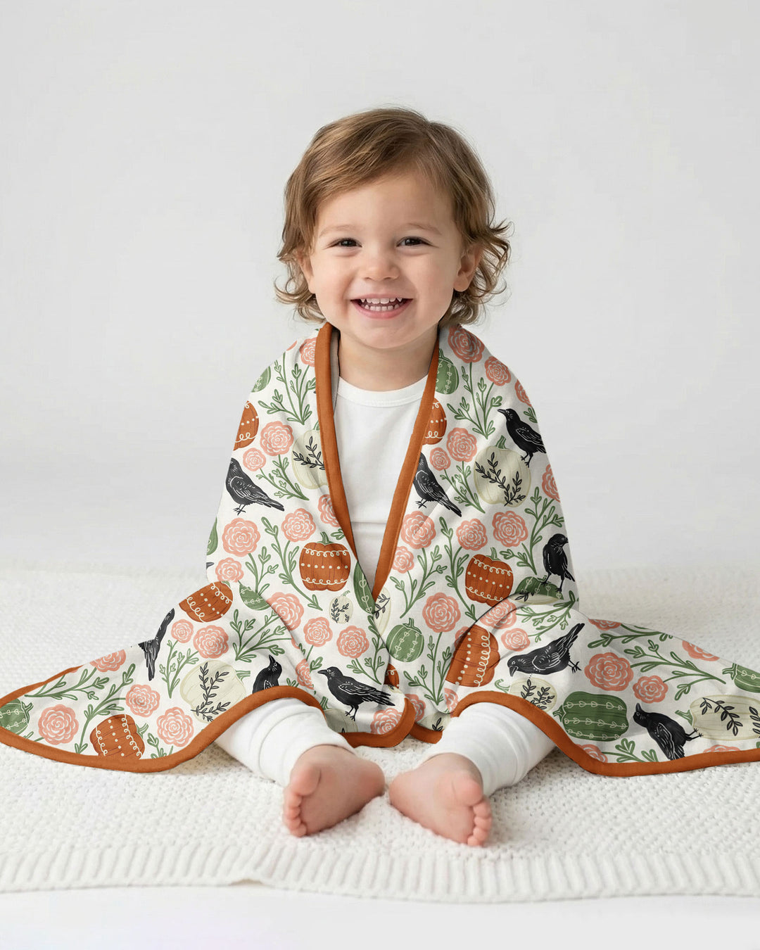 Country Crows with Mums and Pumpkins Bamboo Blanket