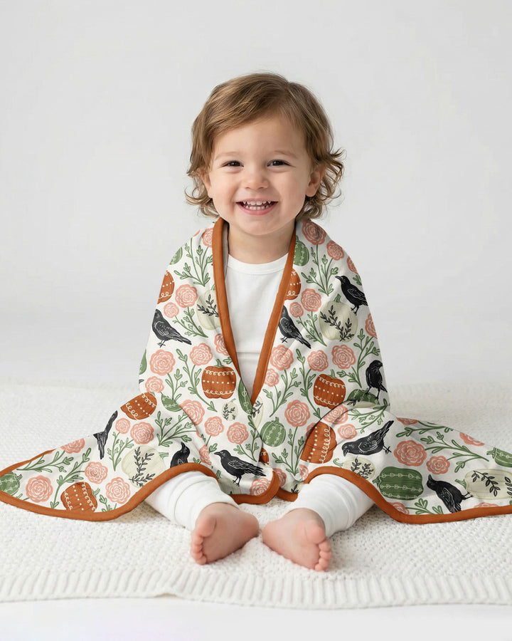 Country Crows with Mums and Pumpkins Bamboo Blanket