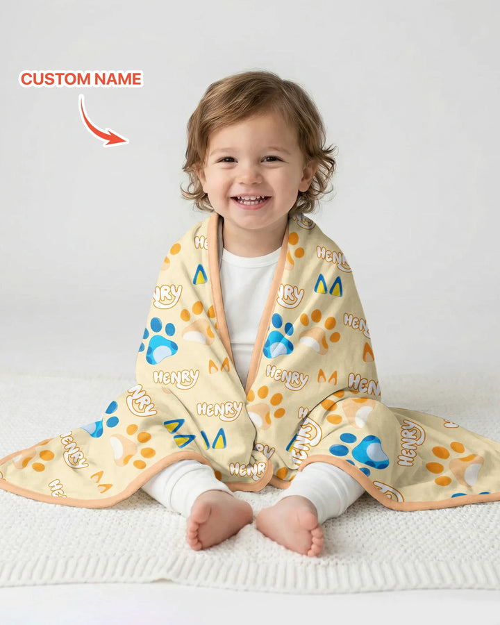 Custom Name Favourite Blue Dog Family Matching Bamboo Blanket