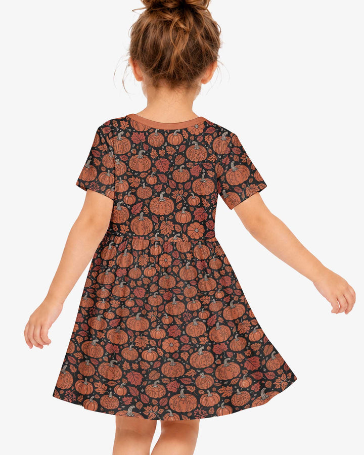 Retro Halloween Pumpkins Bamboo Twirl Dress