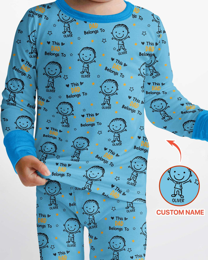 Custom Name This Dad Belongs To Doodle Bamboo Two Piece Long Sleeve Pajama Set