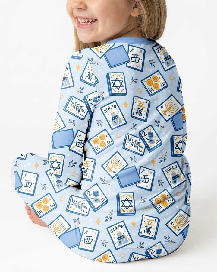 Mahjong Tov Hanukkah Family Matching Bamboo Two Piece Long Sleeve Pajama Set