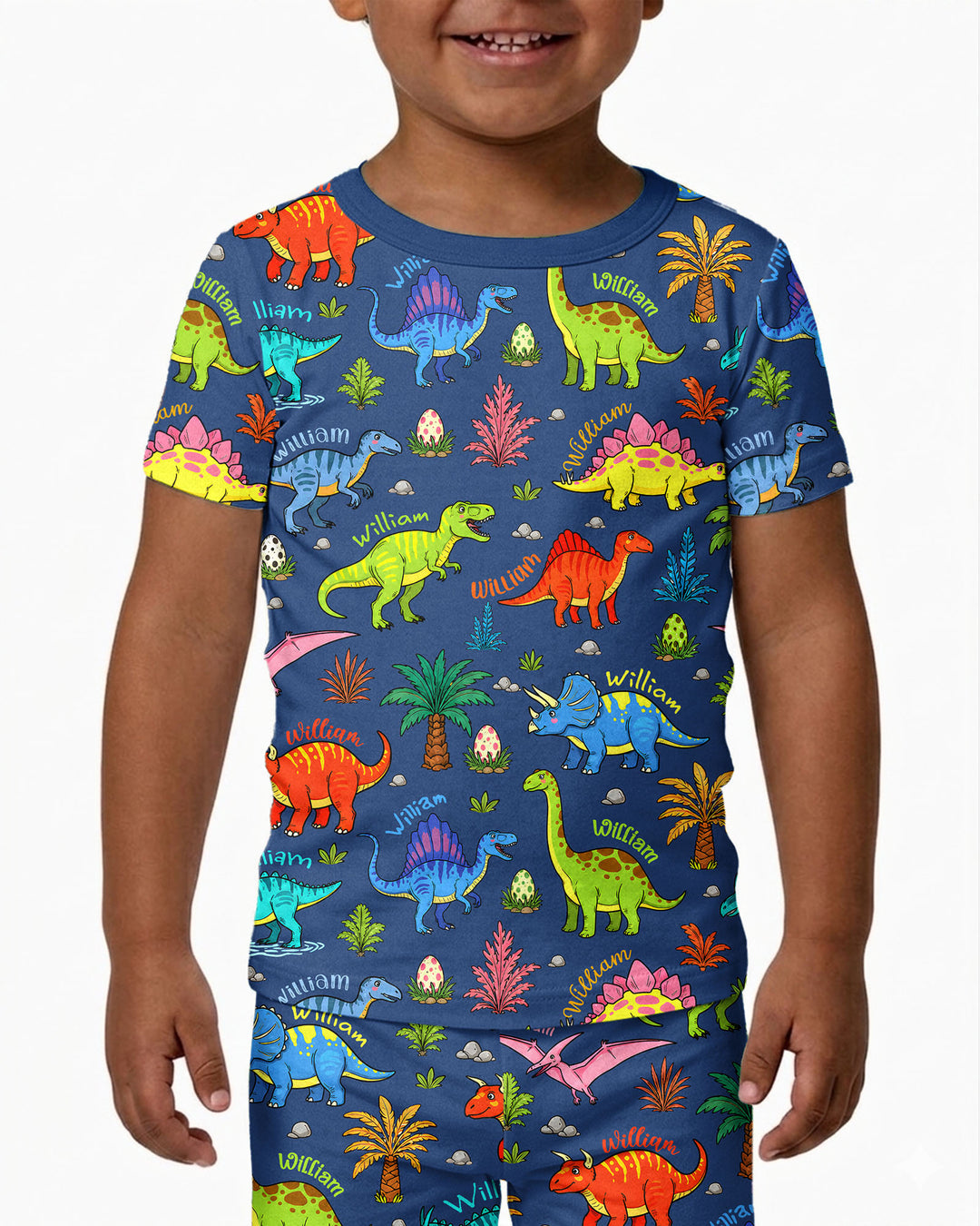 Dino Field Guide Custom Name Bamboo Two Piece Short Sleeve Pajama Set