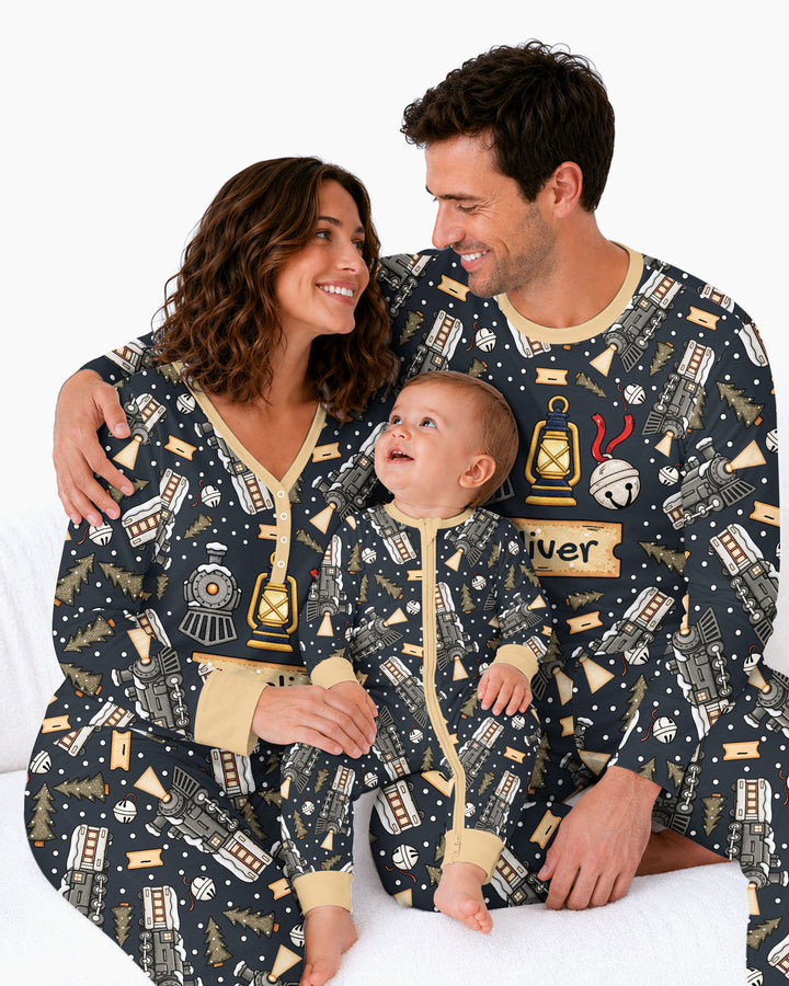 Custom Name Believe Kid Train  Bamboo Men's Pajama Set