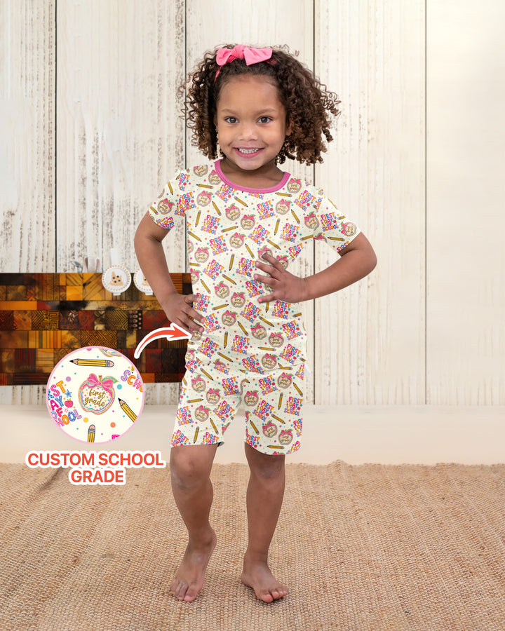 Custom School Grade First Day Cutie Bamboo Two Piece Short Sleeve Shorts Pajama Set