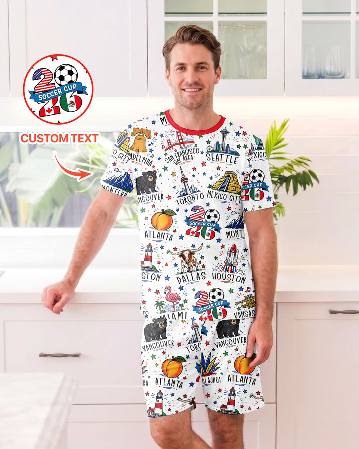2026 Soccer Cup Host Citties Bamboo Men Short Sleeve Short Pajama Set
