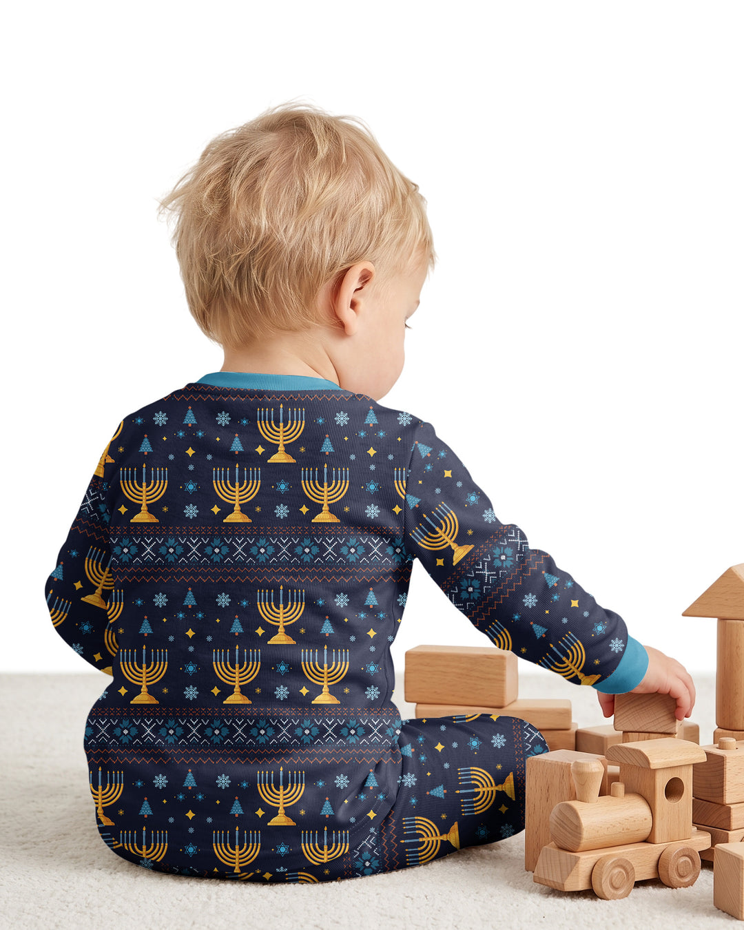Custom Name Jewdolph Hanukkah Bamboo Two Piece Long Sleeve Pajama Set