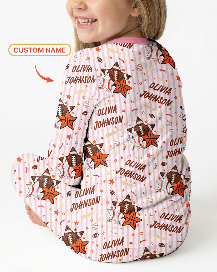 Sport Balls Custom Name Bamboo Two Piece Long Sleeve Pajama Set