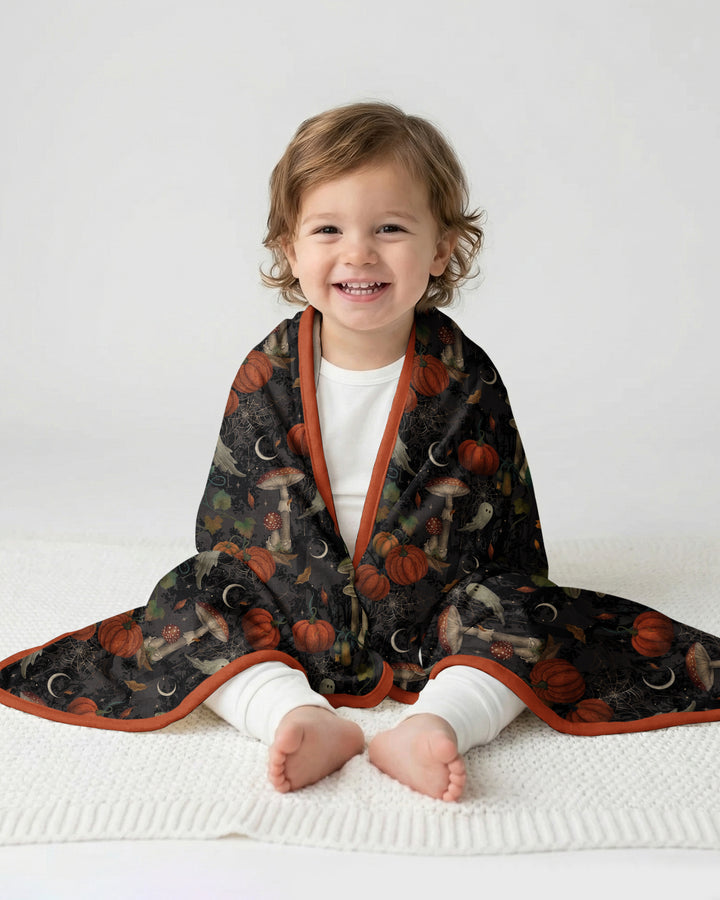 Spooky Cute Ghost Pumpkin Mushroom Halloween Bamboo Blanket