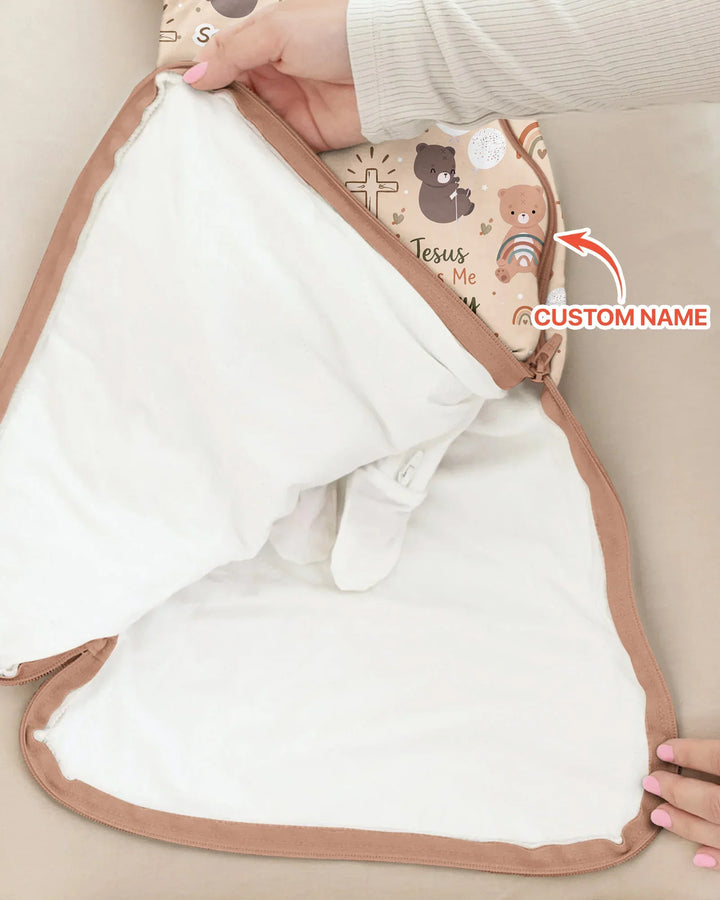 Custom Name Jesus Loves Me Beary Much Bamboo Sleep Bag