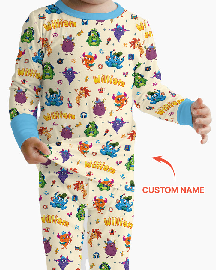 Happy Little Monster Music Band Bamboo Two Piece Long Sleeve Pajama Set