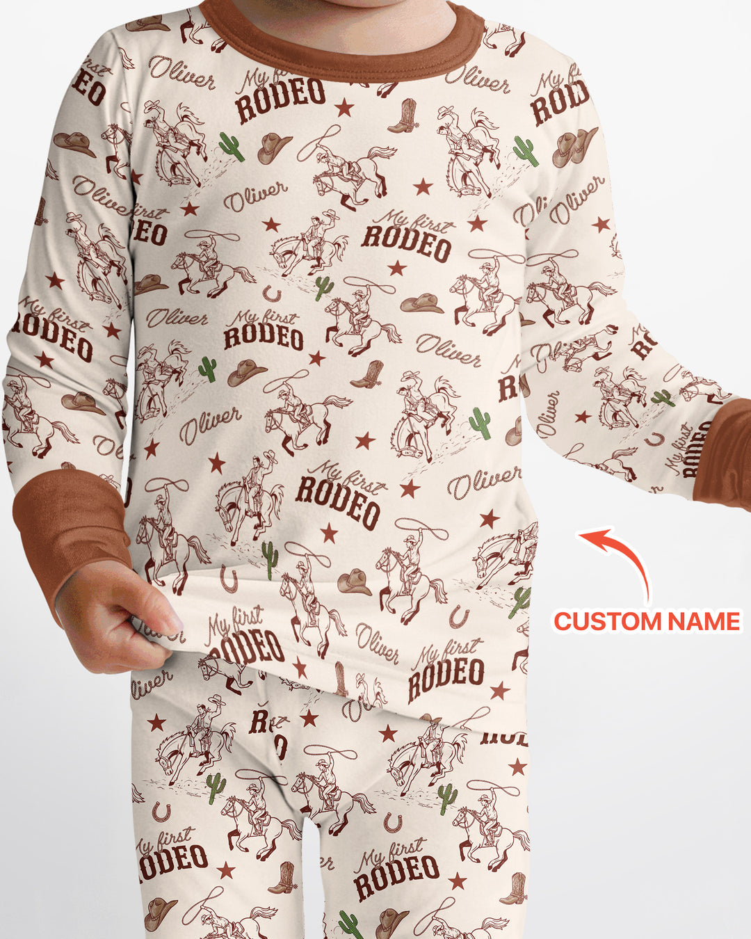 Custom Name First Rodeo Family Matching Bamboo Two Piece Long Sleeve Pajama Set