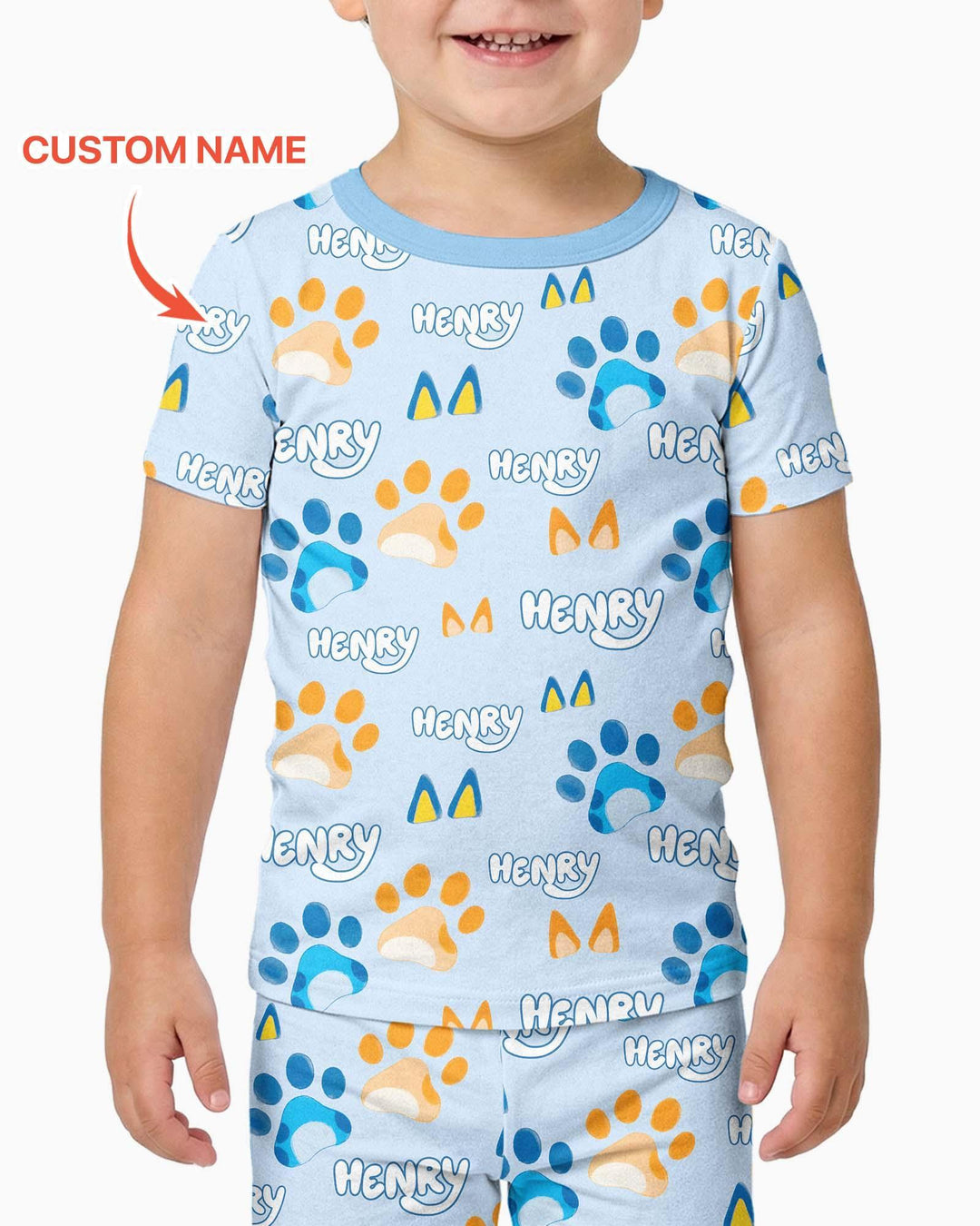 Custom Name Favourite Blue Dog Family Matching Bamboo Two Piece Short Sleeve Pajama Set