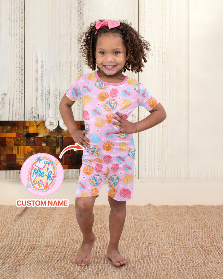 Mermaid Back To School Bamboo Two Piece Short Sleeve Shorts Pajama Set