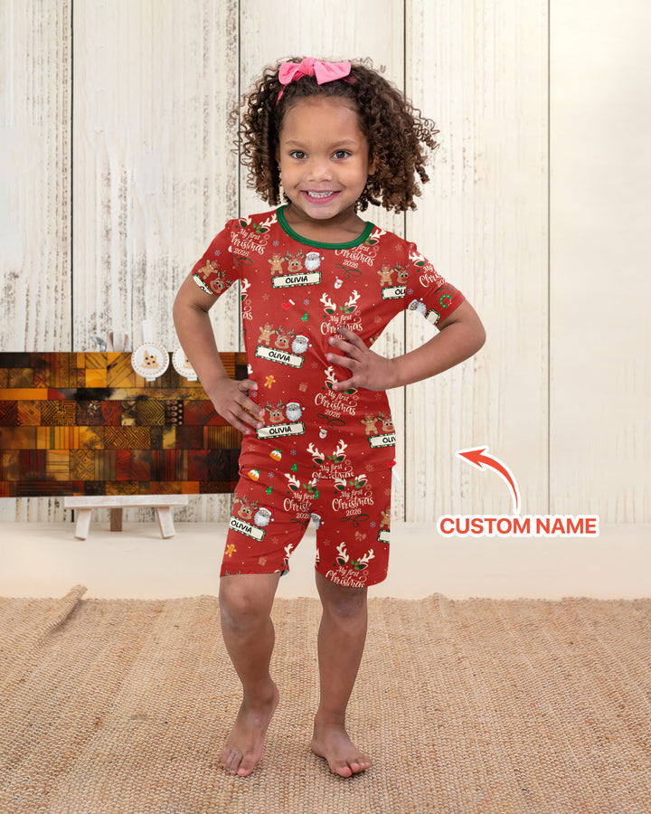 Custom Name Merry Christmas My Deer 2026 Bamboo Two Piece Short Sleeve Shorts Pajama Set