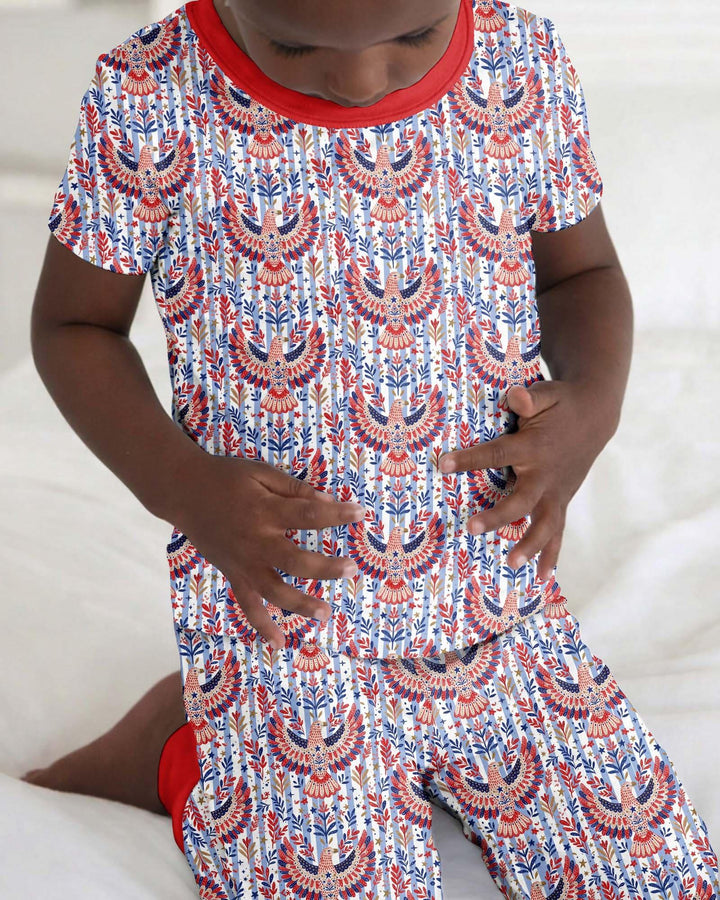 Patriotic Eagle Bamboo Two Piece Short Sleeve Pajama Set