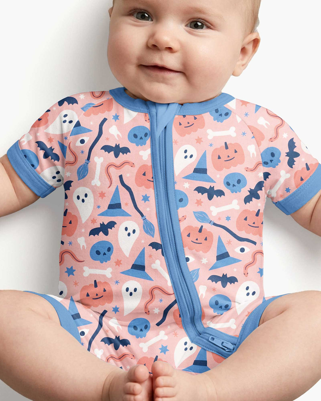 Pastel Pumpkins Skulls And Witch Craft Bamboo Shorty Zippy