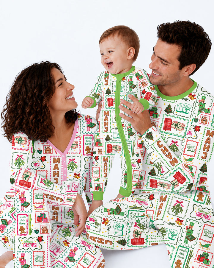 Preppy Christmas Mahjong Bamboo Men's Pajama Set