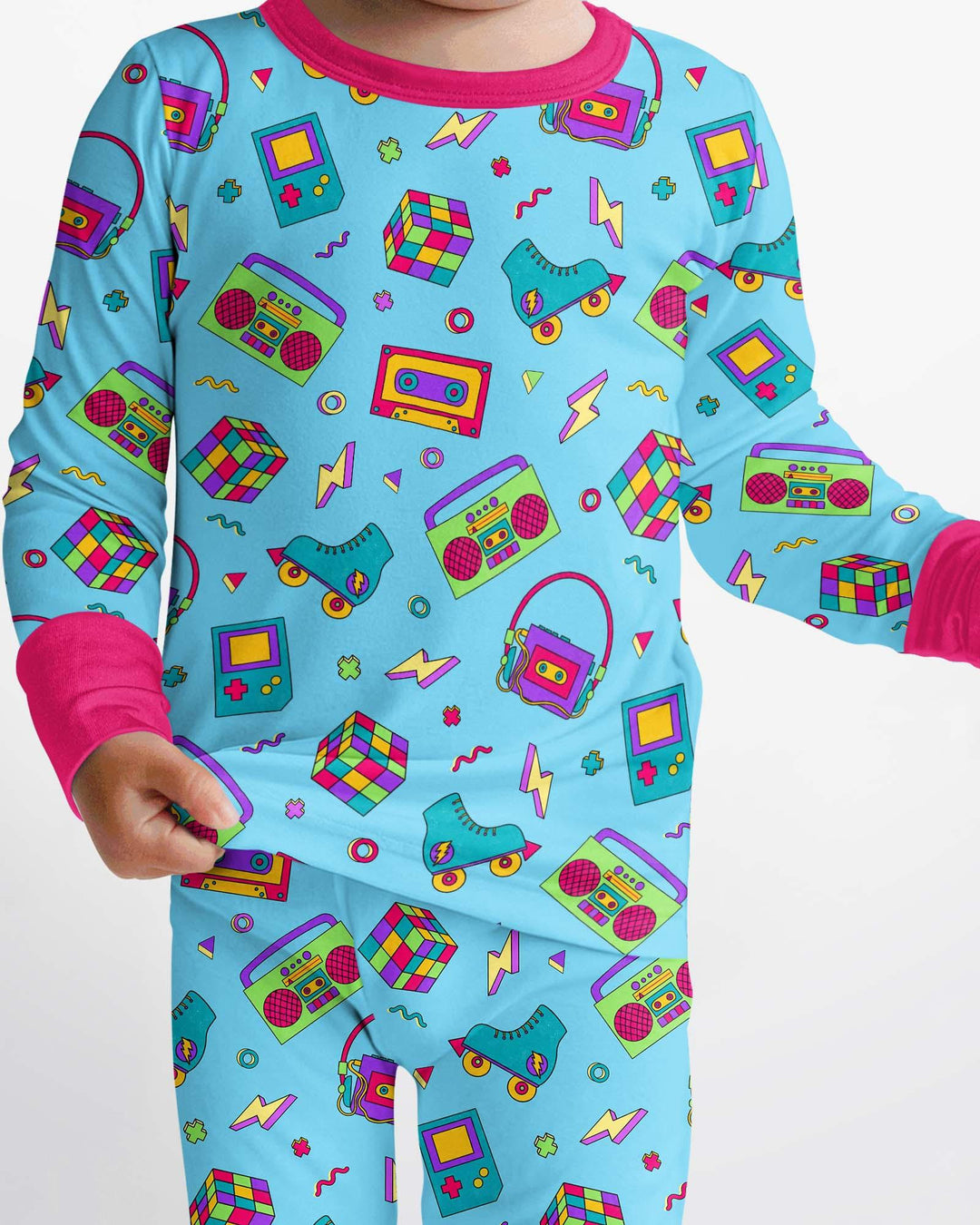 80s Retro Neon Bamboo Two Piece Long Sleeve Pajama Set