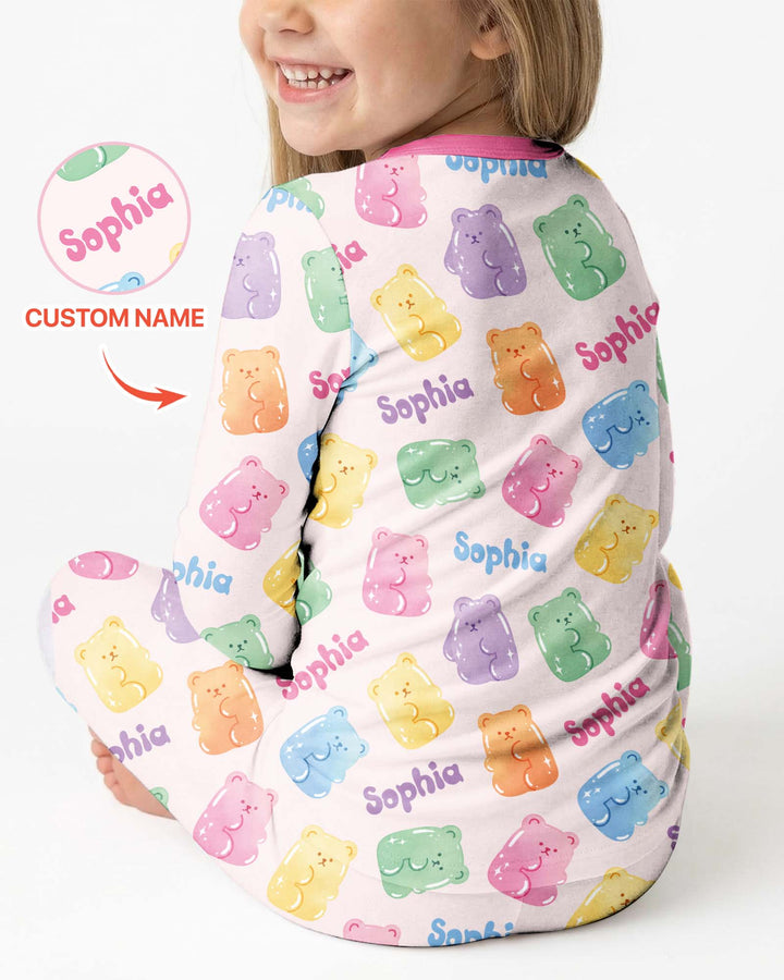 Kawaii Jelly Gummy Bears Custom Name Bamboo Two Piece Long Sleeve Pajama Set