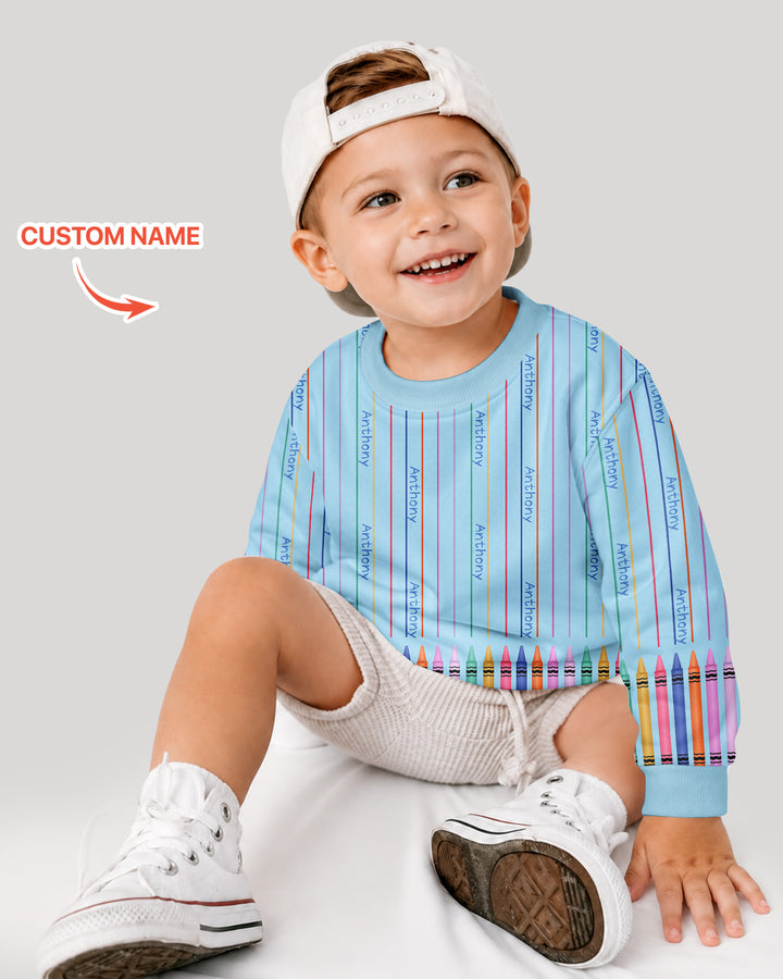 Custom Name Crayon Lines Bamboo Crewneck Sweatshirt