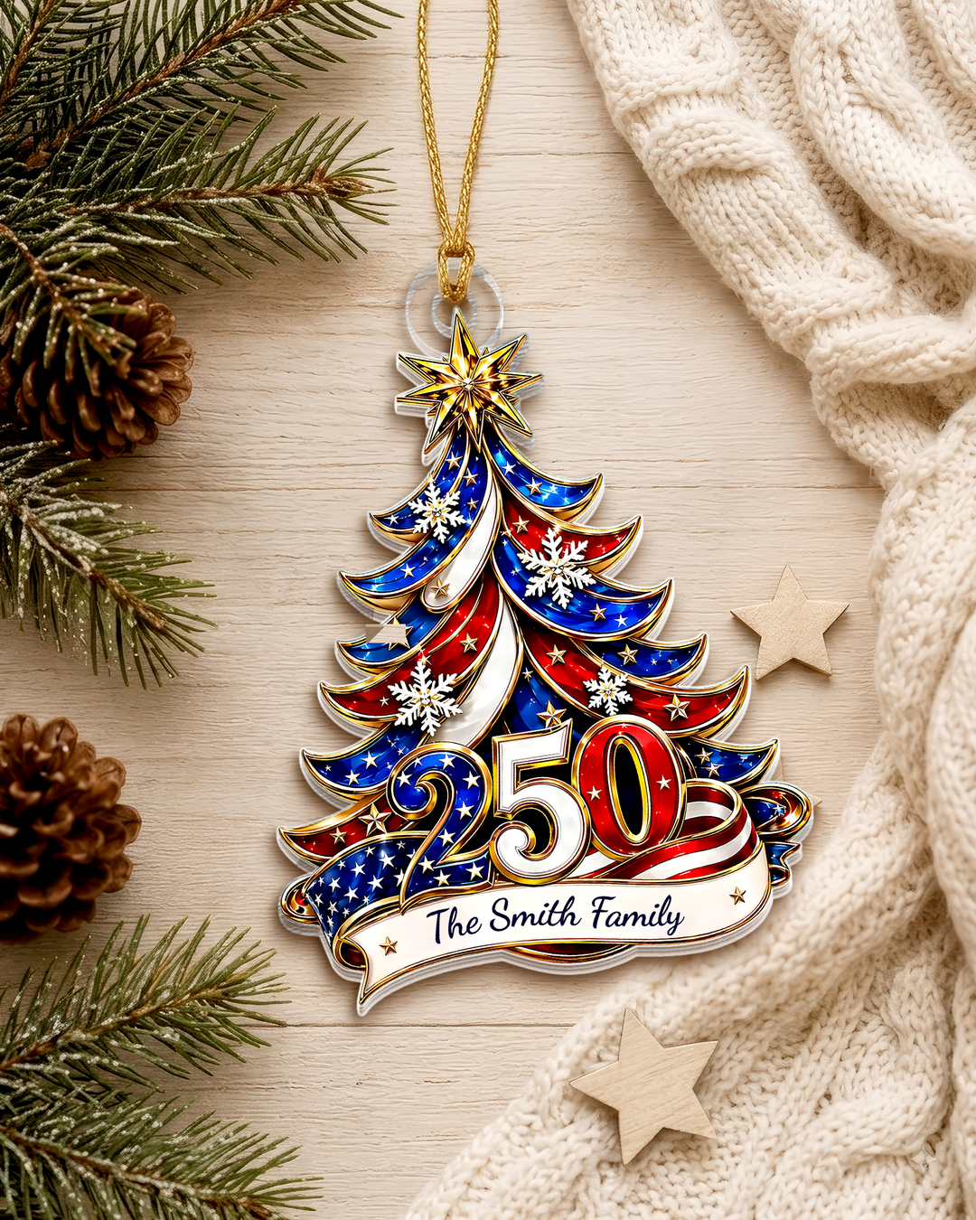 Patriotic Christmas Tree 250 Acrylic Ornament