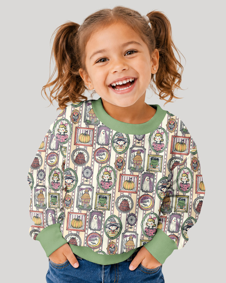 Vintage Halloween Ghost Pumpkin Portraits Bamboo Crewneck Sweatshirt