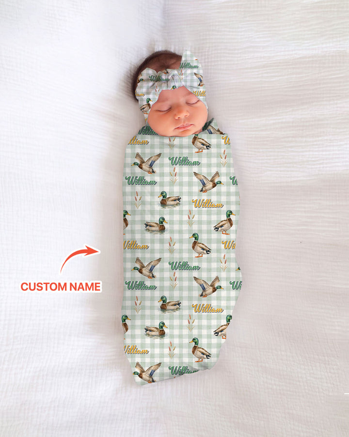 Mallard Duck Custom Name swaddle blanket
