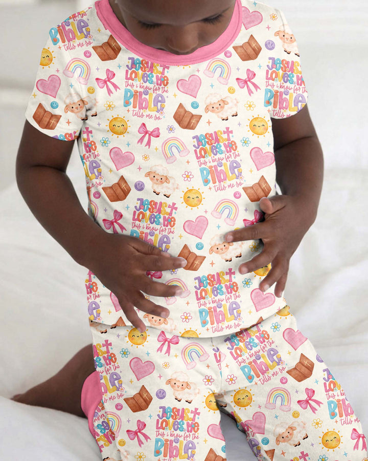 Jesus Loves Me This I Know Bamboo Two Piece Short Sleeve Pajama Set
