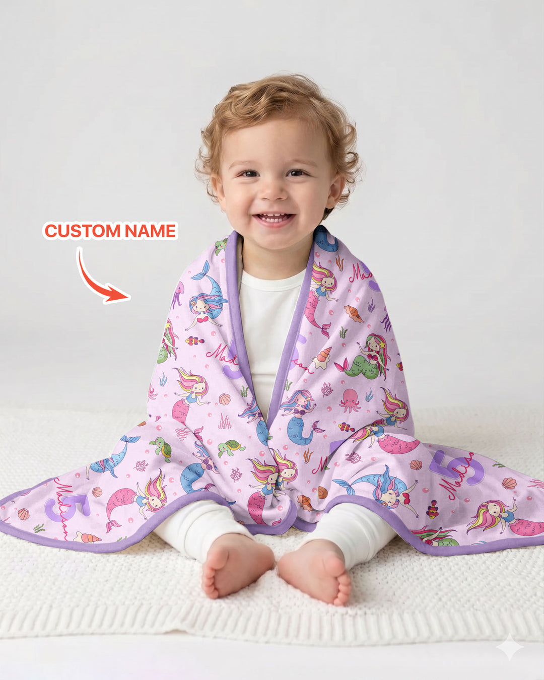 Custom Name Birthday Mermaid Bamboo Blanket