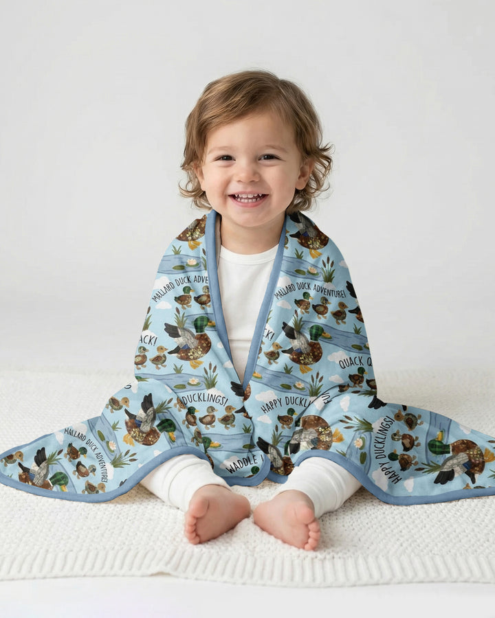 Happy Duckling Swim Bamboo Blanket