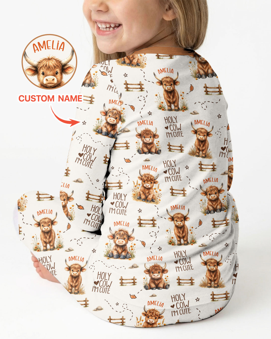 Holy Cow I'm Cute Personalized Bamboo Two Piece Long Sleeve Pajama Set