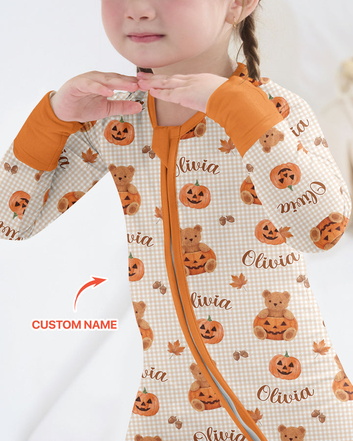 Custom Name Pumpkin Teddy Bamboo Convertible Zippy